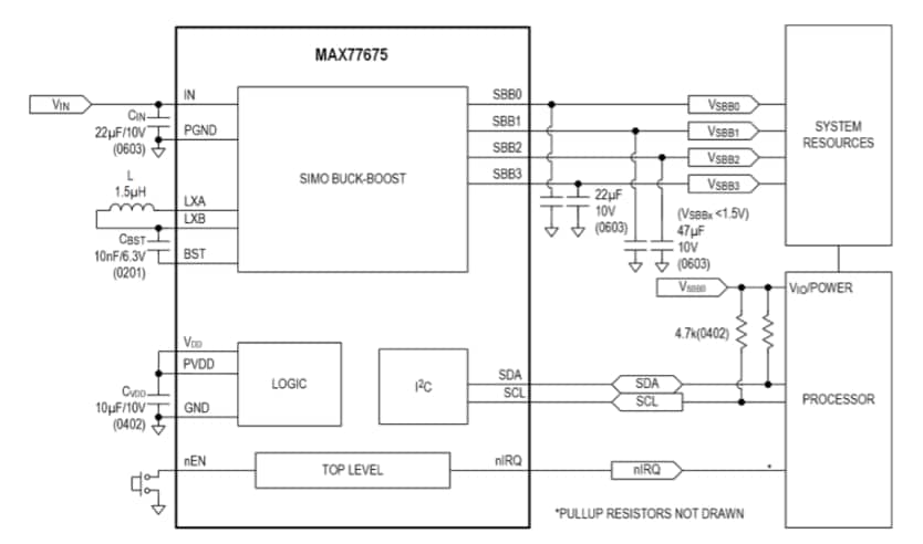 Application Circuit Diagram - Analog Devices / Maxim Integrated MAX77675 SIMO PMIC