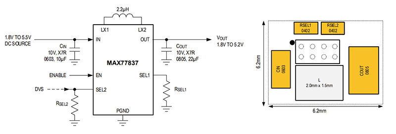 Application Circuit Diagram - Analog Devices / Maxim Integrated MAX77837 Switching Current Buck-Boost Converter