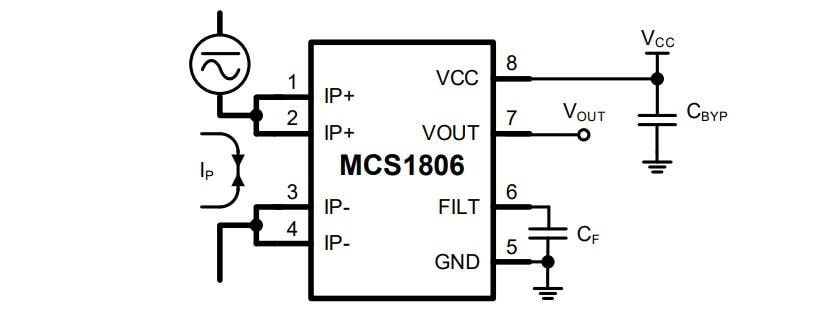 Application Circuit Diagram - Monolithic Power Systems (MPS) MCS1806 Hall-effect Current Sensors Application Circuit Diagram - Monolithic Power Systems (MPS) MCS1806 Hall-effect Current Sensors