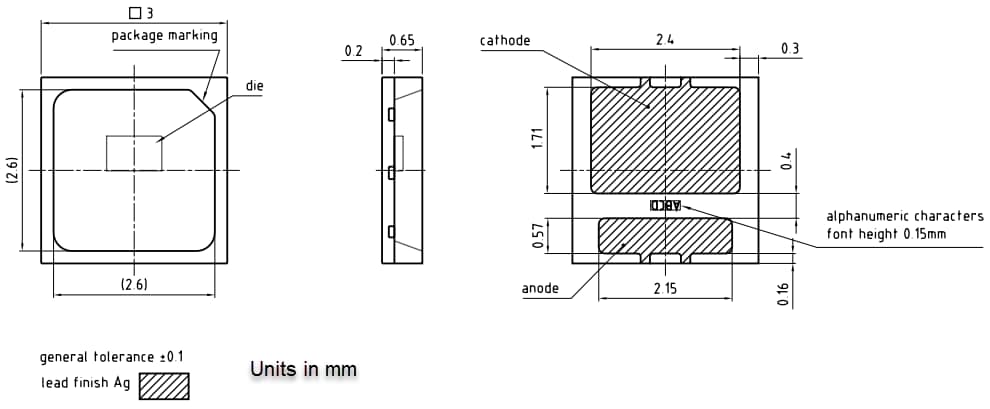 Mechanical Drawing - ams OSRAM OSTUNE® E3030 KW DSLP31.CC 60mA LEDs Mechanical Drawing - ams OSRAM OSTUNE® E3030 KW DSLP31.CC 60mA LEDs