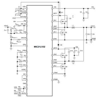 Application Circuit Diagram - Microchip Technology MIC21LV32 & MIC21LV33 Advanced COT PWM Controllers