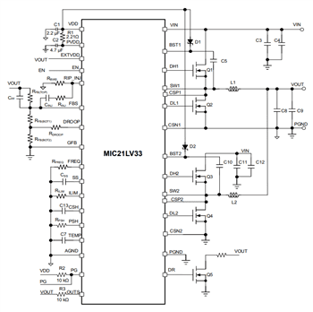 Application Circuit Diagram - Microchip Technology MIC21LV32 & MIC21LV33 Advanced COT PWM Controllers