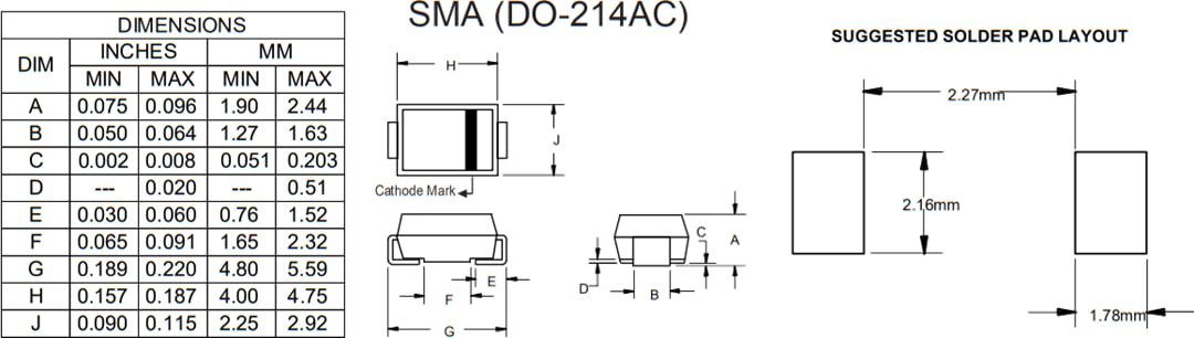 Mechanical Drawing - Micro Commercial Components (MCC) SS12-L to SS110-L Schottky Rectifiers