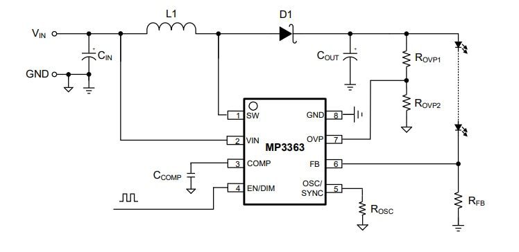Application Circuit Diagram - Monolithic Power Systems (MPS) MP3363 Boost LED Drivers