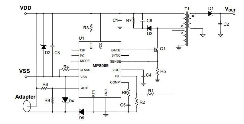 Application Circuit Diagram - Monolithic Power Systems (MPS) MP8009 Flyback/Forward Controllers