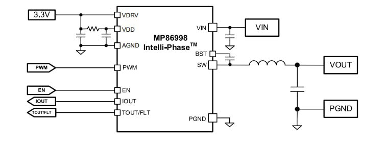 Application Circuit Diagram - Monolithic Power Systems (MPS) MP86998 Intelli-Phase™ Solution