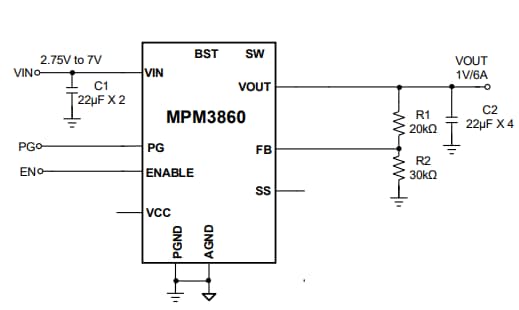 Application Circuit Diagram - Monolithic Power Systems (MPS) MPM3860 Switching Voltage Regulators