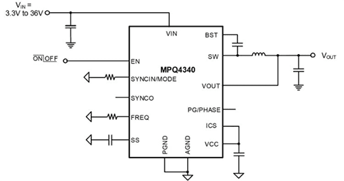 Application Circuit Diagram - Monolithic Power Systems (MPS) MPQ4340/4340J Synchronous Step-Down Converters