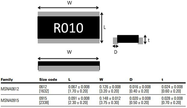 Mechanical Drawing - Eaton MSNA Metal Strip/Plate Current Sensing Resistors
