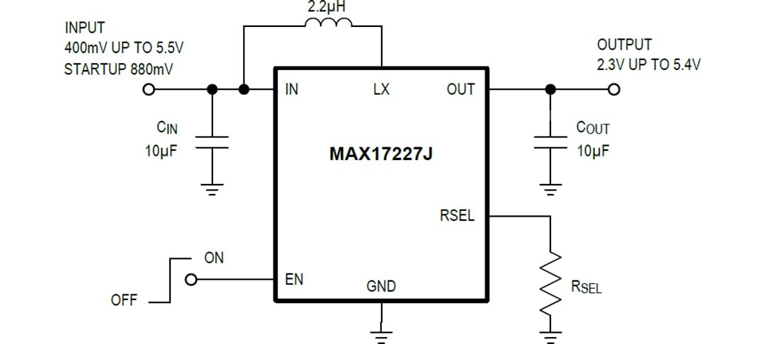 Application Circuit Diagram - Analog Devices / Maxim Integrated MAX17227J nanoPower Boost Converter
