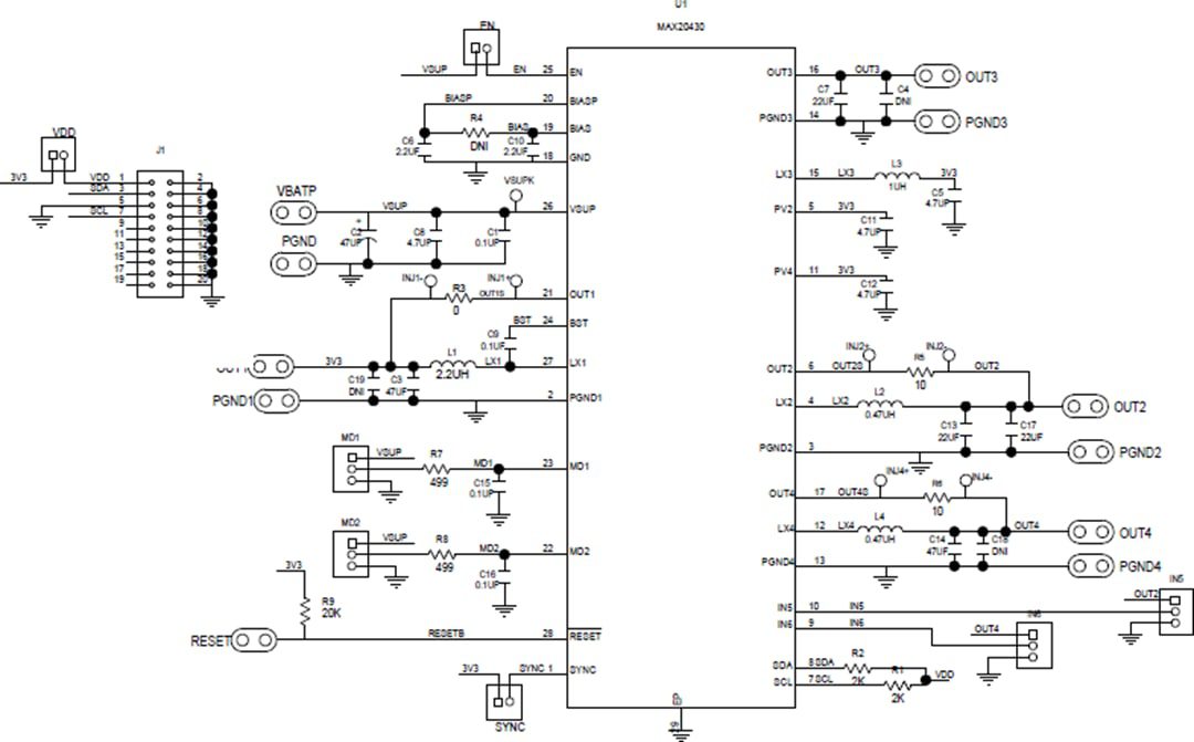 Schematic - Analog Devices / Maxim Integrated MAX20430EVKIT Evaluation Kit