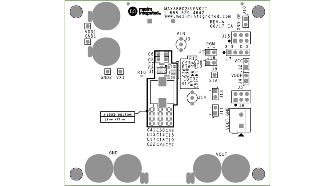 Mechanical Drawing - Analog Devices / Maxim Integrated MAX38802EVKIT & MAX38803EVKIT Evaluation Kits