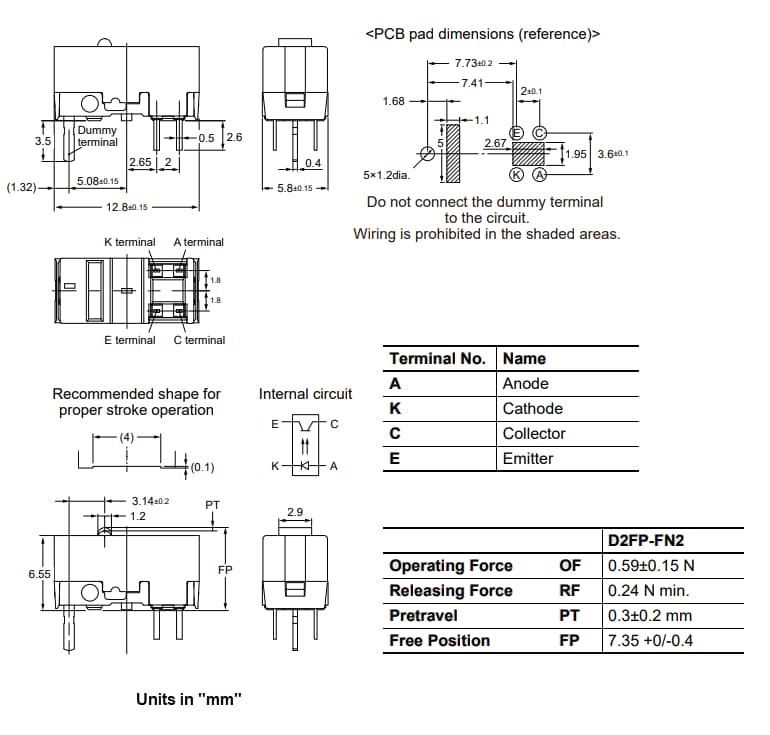 Mechanical Drawing - Omron Electronics D2FP Ultra Subminiature Basic Switches