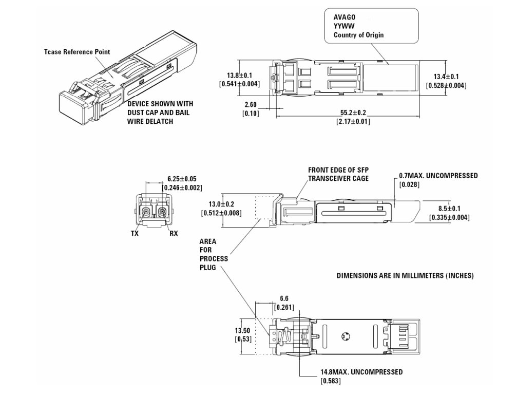 Mechanical Drawing - Broadcom AFBR-57B4APZC LC Duplex SFP Transceiver Mechanical Drawing - Broadcom AFBR-57B4APZC LC Duplex SFP Transceiver