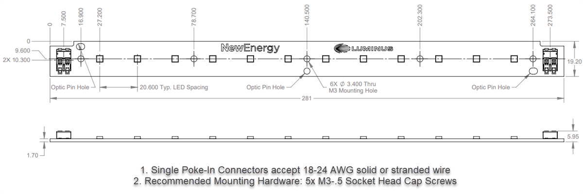 Mechanical Drawing - New Energy Luminus UV-C Linear LED Modules