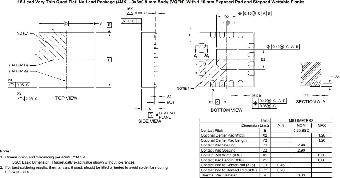 Mechanical Drawing - Microchip Technology SY75602, SY75603, SY75604 PCIe Clock Buffers