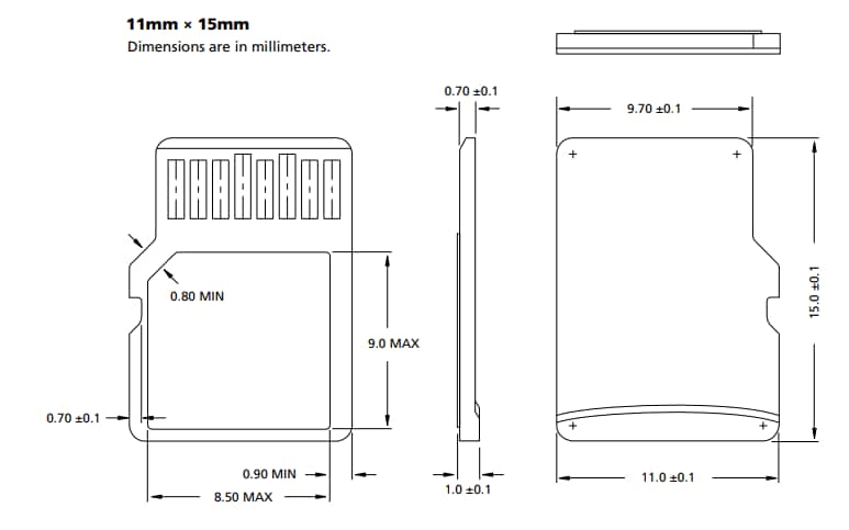 Mechanical Drawing - Micron i400 Industrial MicroSD Cards Mechanical Drawing - Micron i400 Industrial MicroSD Cards