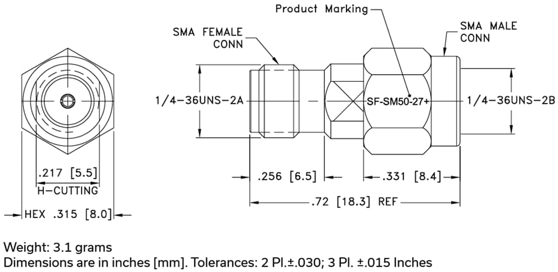 Mini-Circuits SF-SM50-27+ SMA-Female to SMA-Male Coaxial Adapter
