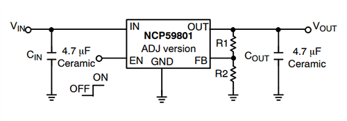 Application Circuit Diagram - onsemi NCP59801 High Accuracy LDO Regulators
