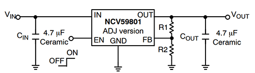 Application Circuit Diagram - onsemi NCV59801 High Accuracy LDO Regulators