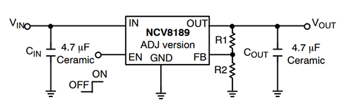 Application Circuit Diagram - onsemi NCV8189 High Accuracy LDO Regulators