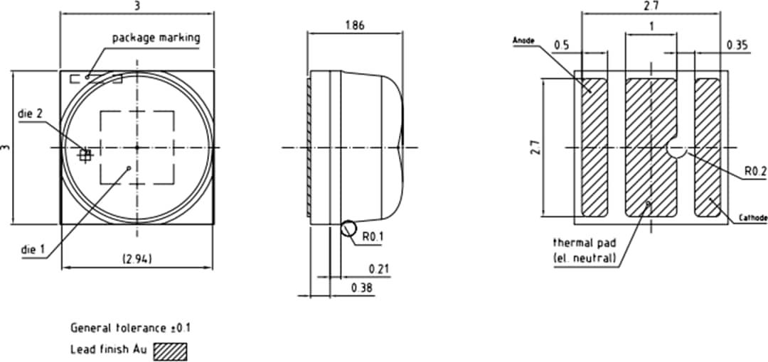 Mechanical Drawing - ams OSRAM OSLON® Square GH CSSRM5.24 Hyper Red LEDs