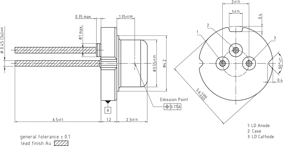 Mechanical Drawing - ams OSRAM Metal Can® Nanostack Pulsed Laser Diodes Mechanical Drawing - ams OSRAM Metal Can® Nanostack Pulsed Laser Diodes
