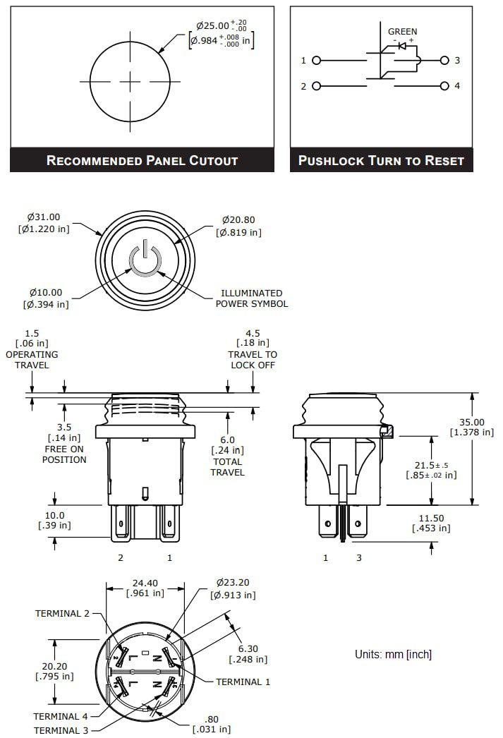 Mechanical Drawing - E-Switch PB66 Pushbutton Switches Mechanical Drawing - E-Switch PB66 Pushbutton Switches