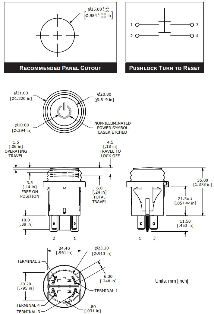 Mechanical Drawing - E-Switch PB66 Pushbutton Switches Mechanical Drawing - E-Switch PB66 Pushbutton Switches
