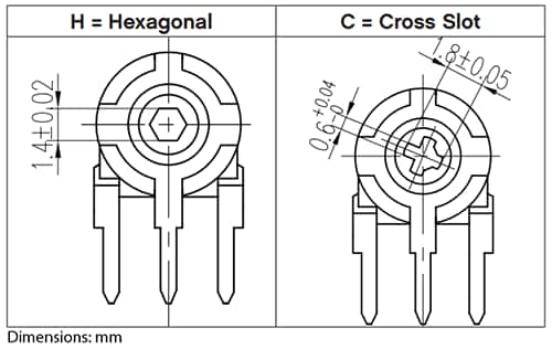 Mechanical Drawing - CUI Devices PTN06 6mm Rotary Precision Potentiometers