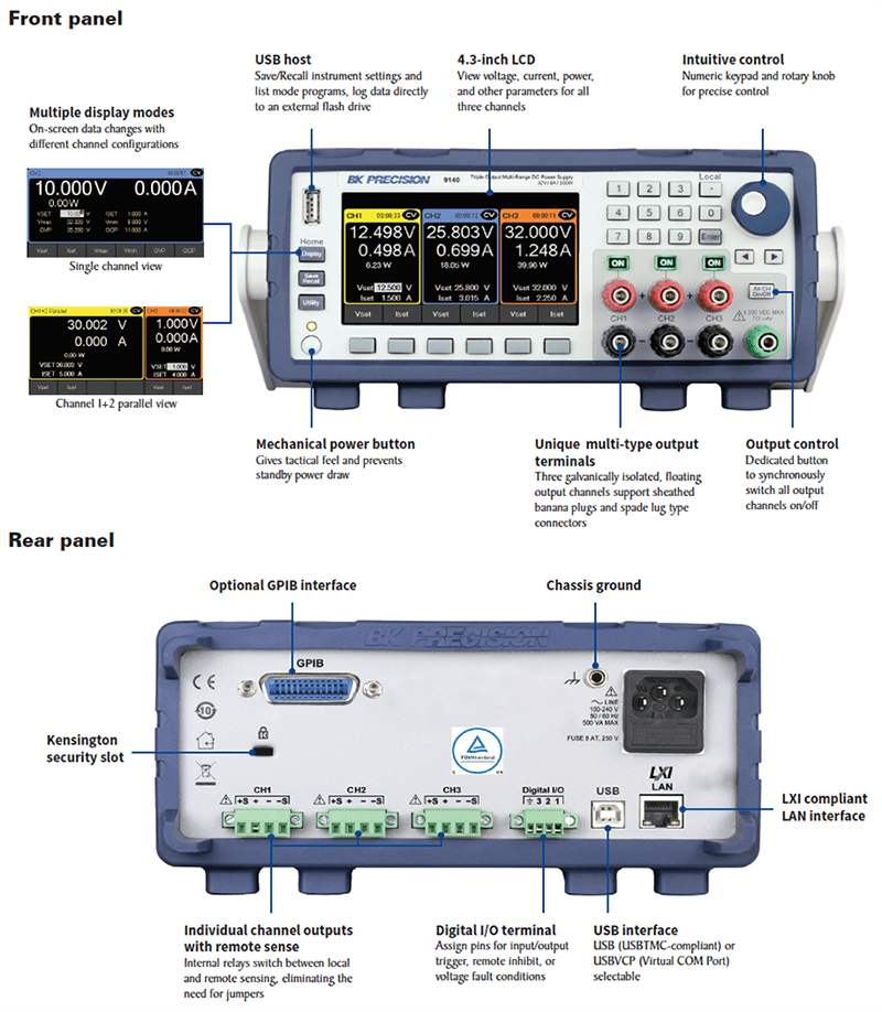 B&K Precision 9140 Triple-Output Multi-Range DC Power Supplies