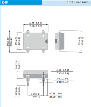 Mechanical Drawing - PANJIT 1000V Bridge Rectifiers Mechanical Drawing - PANJIT 1000V Bridge Rectifiers