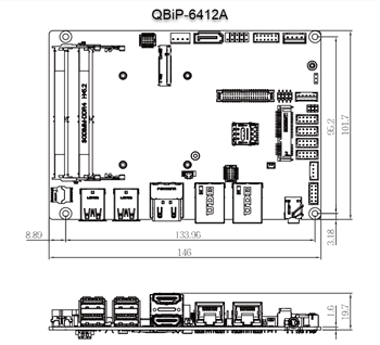 Mechanical Drawing - GIGAIPC QBiP SubCompact Embedded Motherboards Mechanical Drawing - GIGAIPC QBiP SubCompact Embedded Motherboards