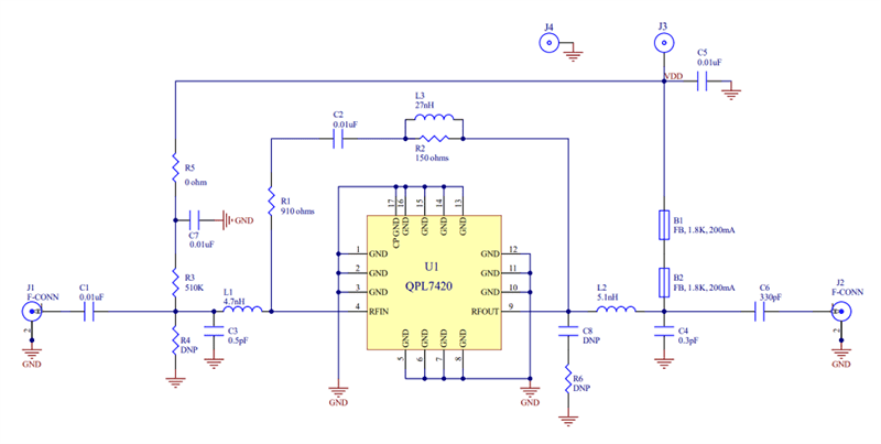 Schematic - Qorvo QPL7420EVB CATV Amplifier IC Evaluation Board