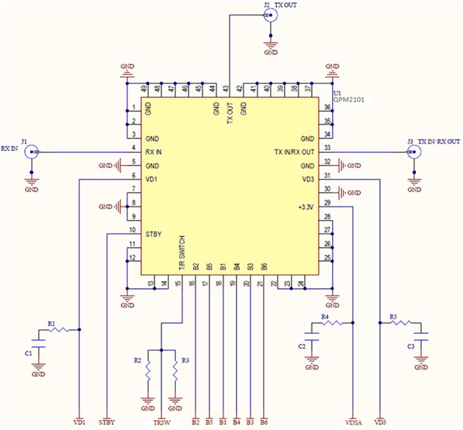 Application Circuit Diagram - Qorvo QPM2101 S-Band Receive VGA Modules