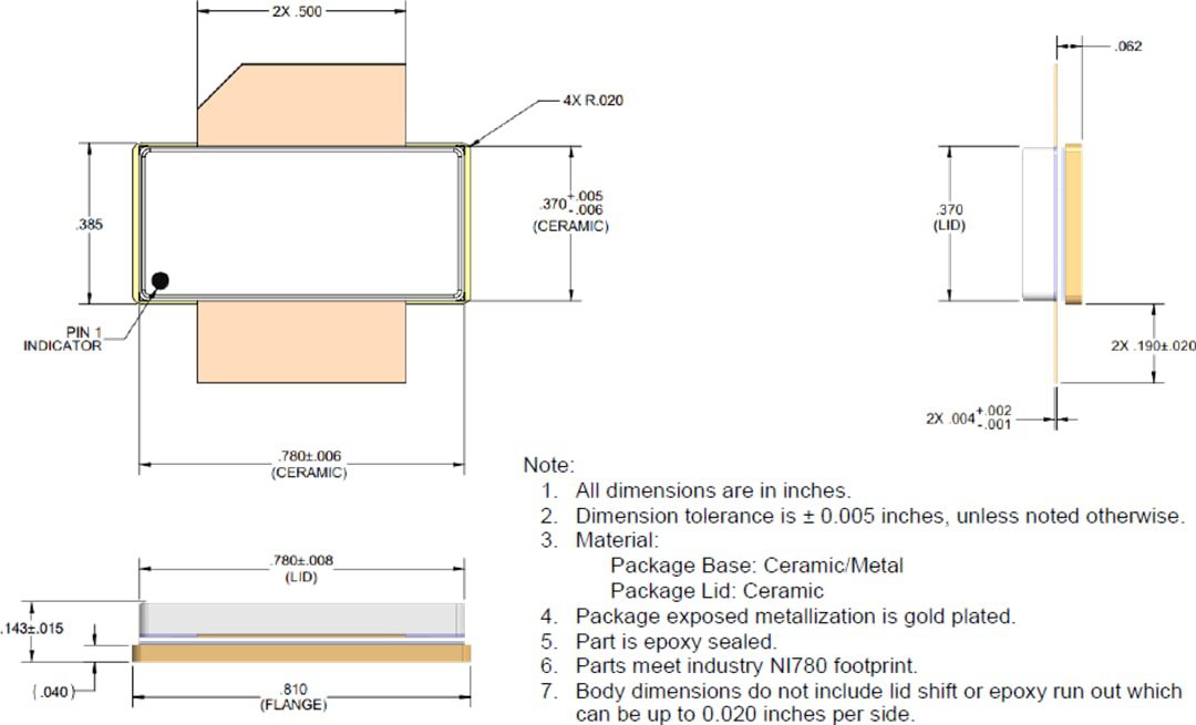 Mechanical Drawing - Qorvo QPD1028 & QPD1028L 750W GaN on SiC Transistors