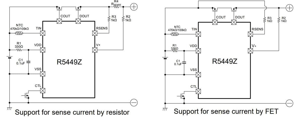 Application Circuit Diagram - Nisshinbo R5449Z Series 1-Cell Li-ion Battery Protection IC
