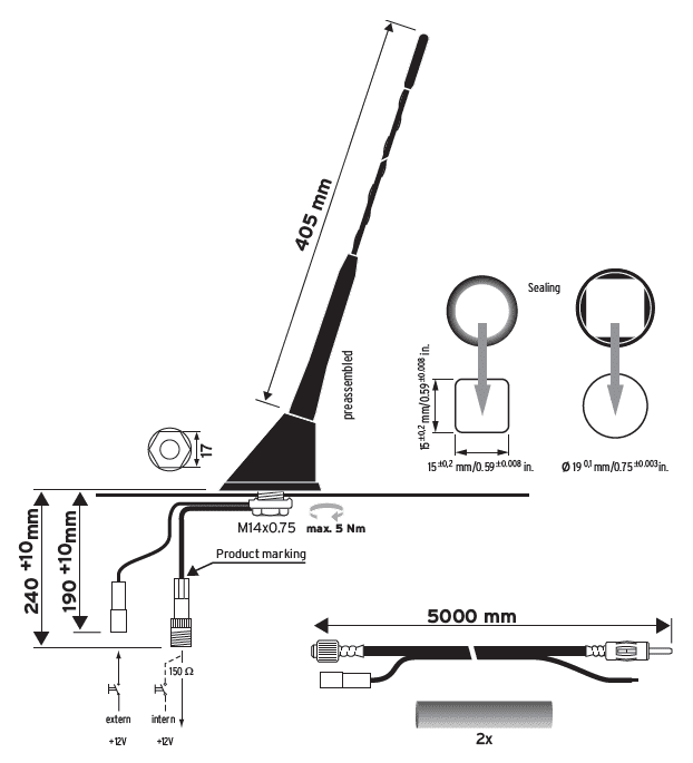TE Hirschmann Mobility AM/FM (LW/MW/SW/BandII) Antenna