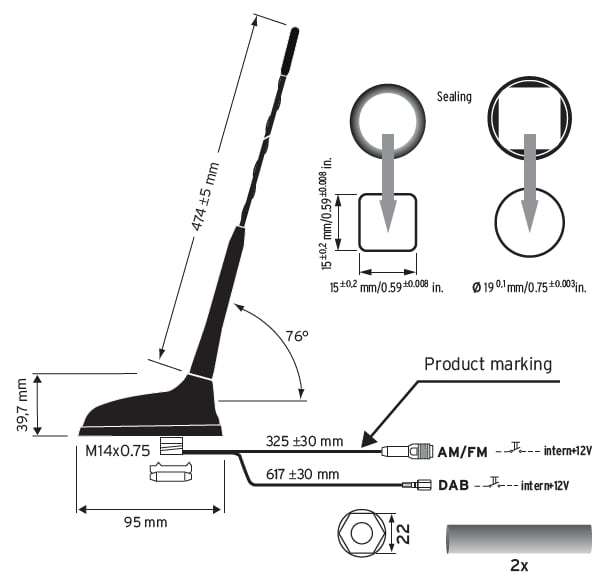 TE Hirschmann Mobility AM/FM / DAB Rooftop Vehicle Antenna