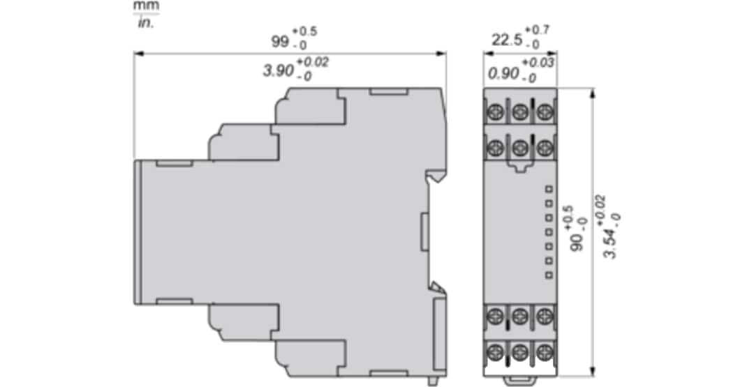 Mechanical Drawing - Schneider Electric RMNF22 NFC Timing & Control Relay