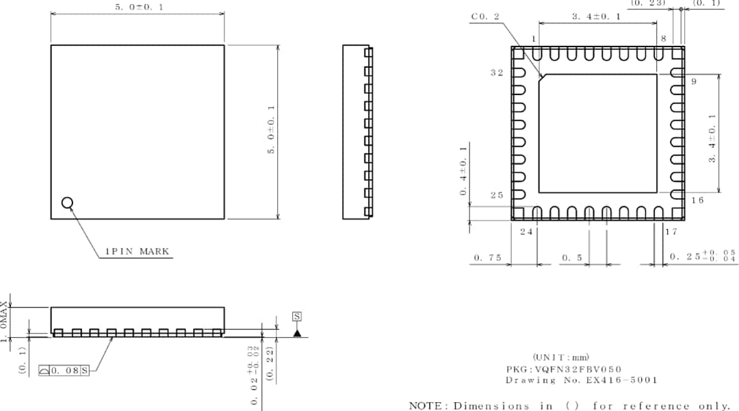 Mechanical Drawing - ROHM Semiconductor BU91796BMUF-M AEC-Q100 LCD Segment Driver Mechanical Drawing - ROHM Semiconductor BU91796BMUF-M AEC-Q100 LCD Segment Driver