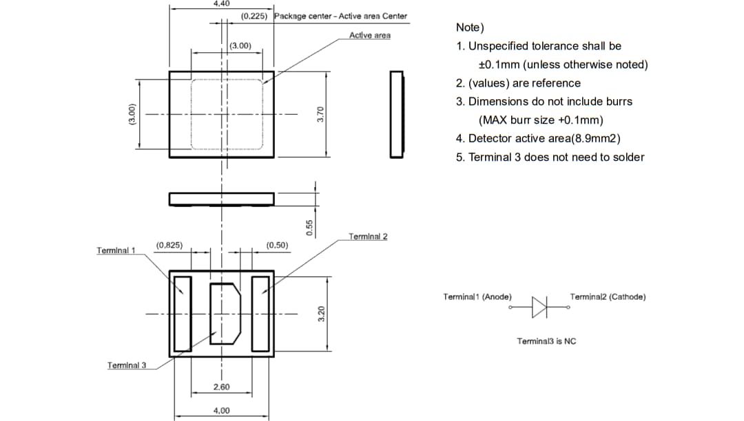 Mechanical Drawing - ROHM Semiconductor RPMD-0132 Photo Diode