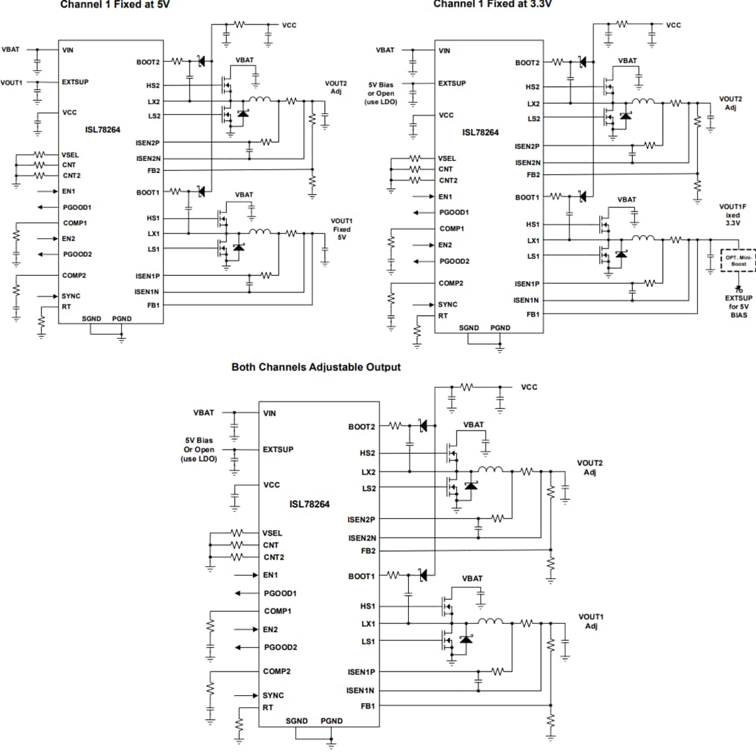 Application Circuit Diagram - Renesas Electronics ISL78264 Dual Synchronous Buck Controller Application Circuit Diagram - Renesas Electronics ISL78264 Dual Synchronous Buck Controller