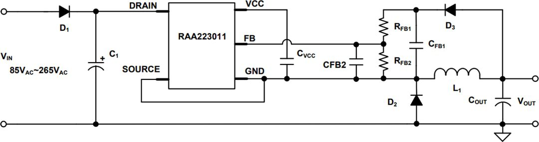 Renesas Electronics RAA223011 700V Non-Isolated AC-DC Buck Regulator