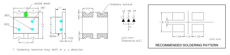 Mechanical Drawing - BIVAR 0807 & 1204 RGB SMD LEDs Mechanical Drawing - BIVAR 0807 & 1204 RGB SMD LEDs