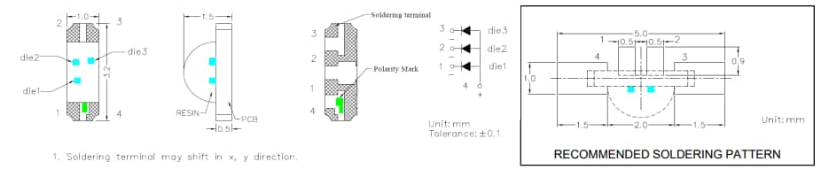 Mechanical Drawing - BIVAR 0807 & 1204 RGB SMD LEDs Mechanical Drawing - BIVAR 0807 & 1204 RGB SMD LEDs