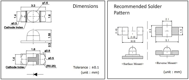 Mechanical Drawing - ROHM Semiconductor SMLS1 Mono-Color Standard Chip LEDs