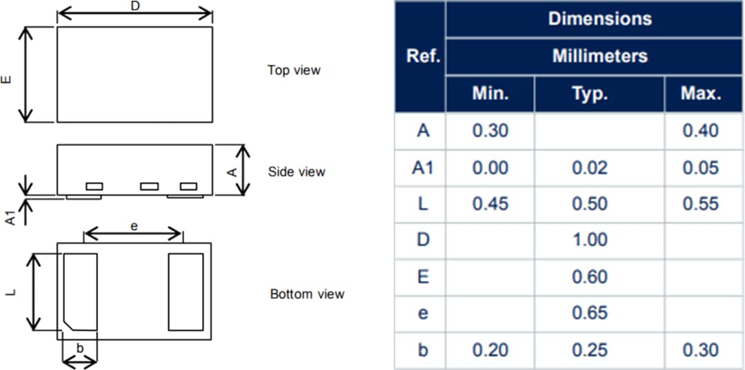 Mechanical Drawing - STMicroelectronics ESDA9P25-1T2 Unidirectional  TVS