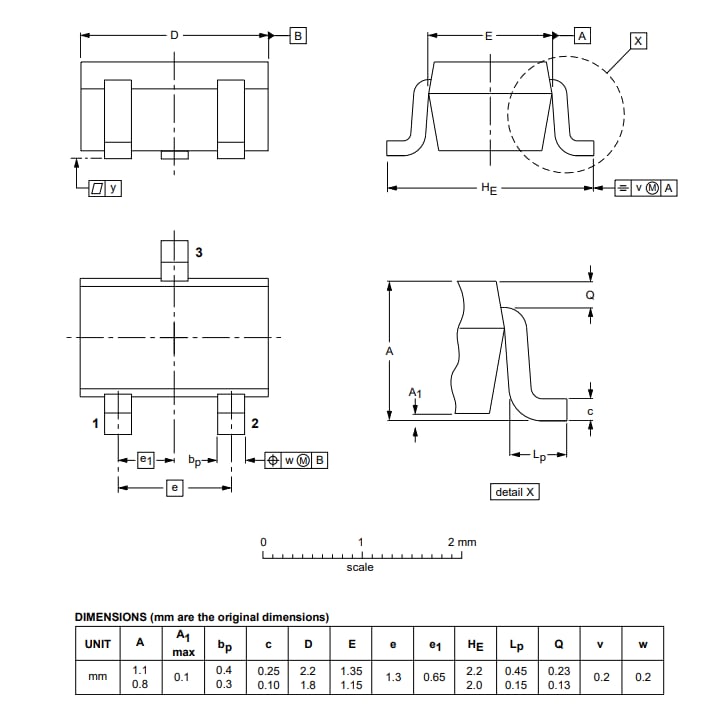 Mechanical Drawing - Nexperia SOT323 Surface-Mounted Package Products Mechanical Drawing - Nexperia SOT323 Surface-Mounted Package Products