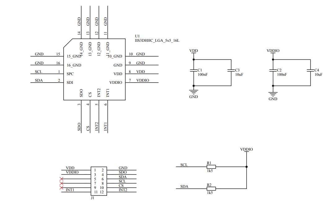 Schematic - STMicroelectronics STEVAL-MKI216V1K Digital Inclinometer Kit